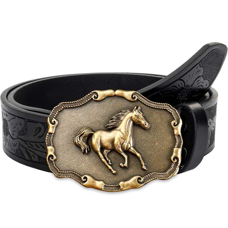 Golden galloping horse belt exquisite large plate alloy buckle for both men and women - irregular pattern carved f Y260225