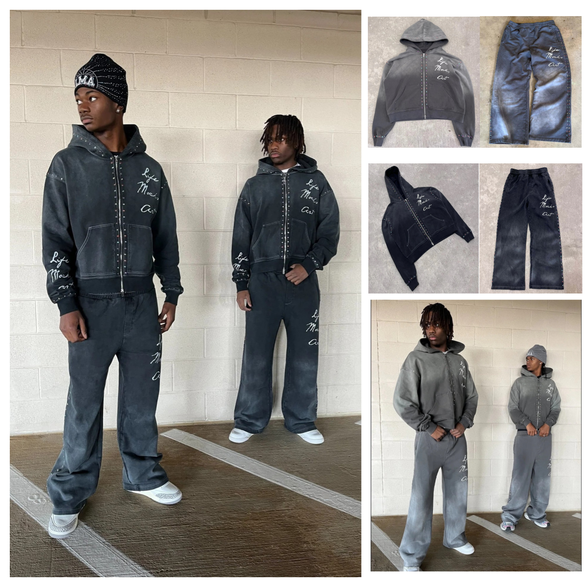 Men's Tracksuits Fashion Drill Print Hoodies Pant Goth Aesthetic Retro Pullover Tracksuit High Street Casual Women Sportswear Vintage Clothing