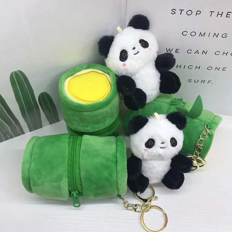 Plush Panda Bamboo Tube Keychain Cartoon Panda Doll And Bamboo Tube Keyrings Pendants Lovely Panda Doll Key Chain Hanging H260225