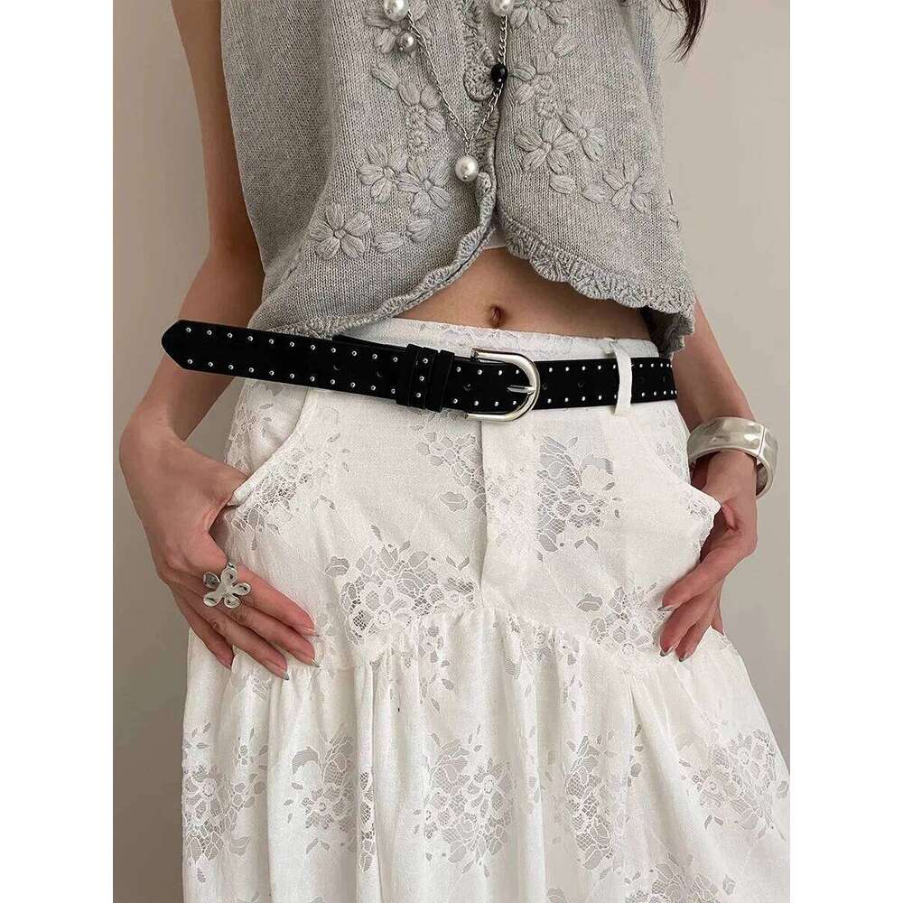 Retro Solid Color Rivet Ladies Niche High-Grade Feeling Punk With Skirt Jeans Belt Accessories Y260225