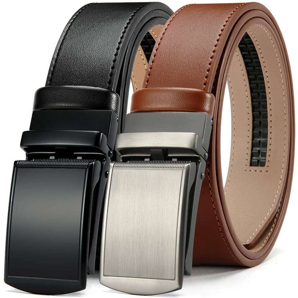 New Mens Genuine Leather Luxury of Men Male Metal Automatic Buckle Designer High Quality Waist Belt Black Y260225