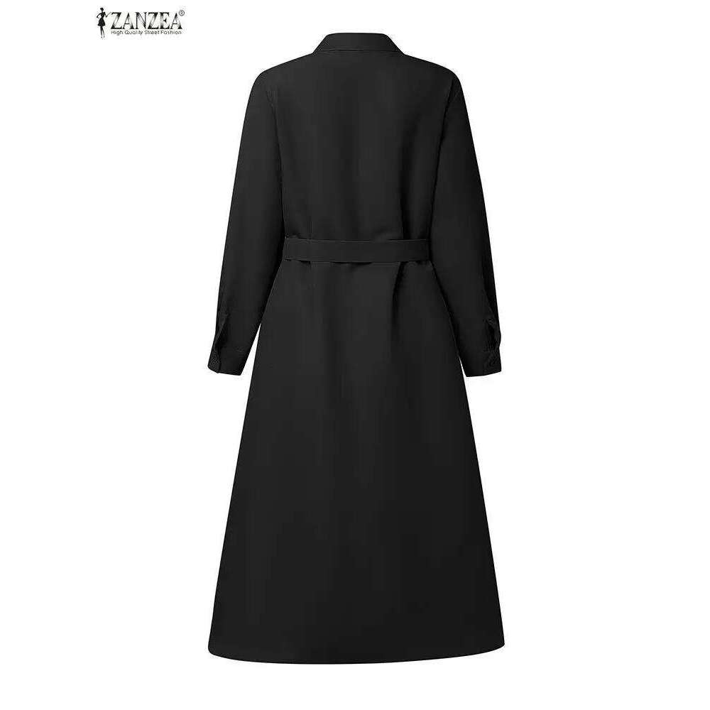 2026 ZANZEA Spring Office Lady Dresses Women Elegant Lapel Neck Long Sleeve Shirt Dress Stylish Solid OL Work Sundress Midi Robe XJ260225