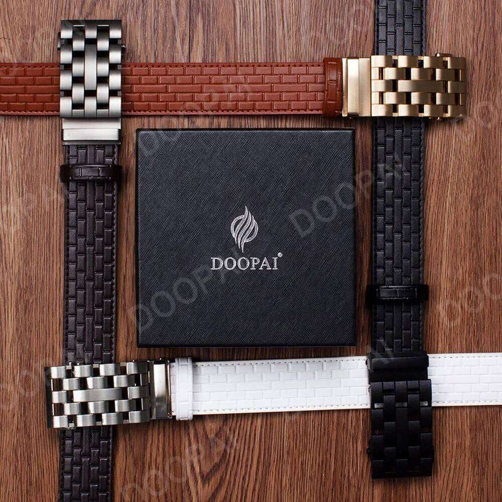 2023 Belt Metal Luxury Brand Automatic Buckle Plaid Genuine Leather Belts for Men Waist Strap Black Male Y260225