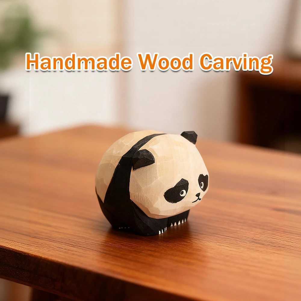 Handcrafted wood carving Panda Statue Christmas Panda for Christmas Ornaments Decor Home Decor New Year Gift Panda Figurine H260225