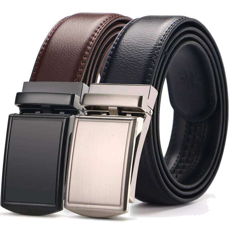 Genuine Belt Metal Automatic Buckle Ratchet Cowskin Jeans Leather Strap Belts for Men Pants Waistband Y260225