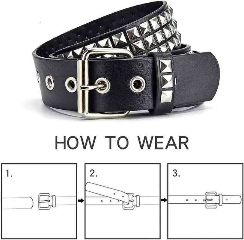 1-10PCS Studded with Metal Pyramid Rivets Punk Hardware Denim Waist Belt for Everyday Style and Casual Wear Y260225