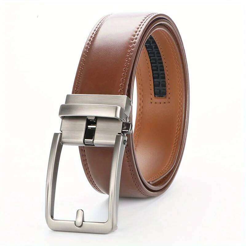 Original Genuine Leather Ratchet Belt - Adjustable Alloy Click Automatic Buckle, High-Quality Leather, Casual Business Style Y260225
