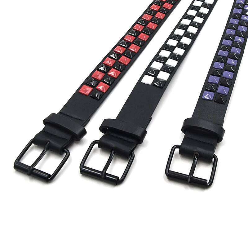 Purple Rivet Punk Women's Belt Hip Hop Y2k Jeans Accessories Girdle Fashion Trend Pu Leather Pin Buckle Waistband Unisex Y260225