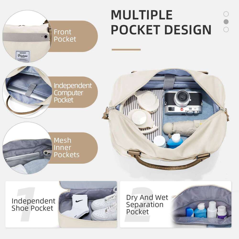 Women's Large Capacity Bag, Airplane Travebags Weekend Bag,Sports and Gym Backpack,Expandable Waterproof Travel Bag Khaki Y260225