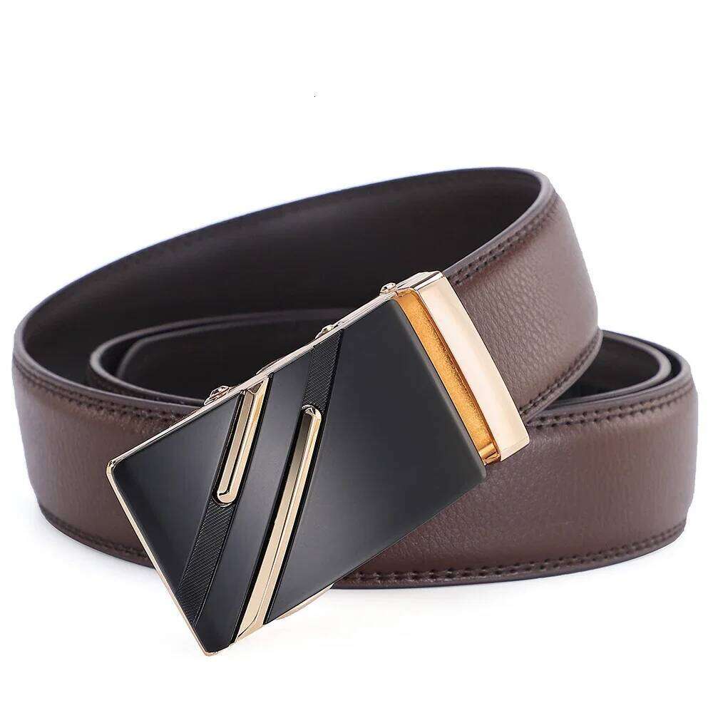 Men's Genuine Leather Ratchet Belt, Luxury Automatic Buckle, Adjustable Dress & Casual Belt in Black or Brown Y260225
