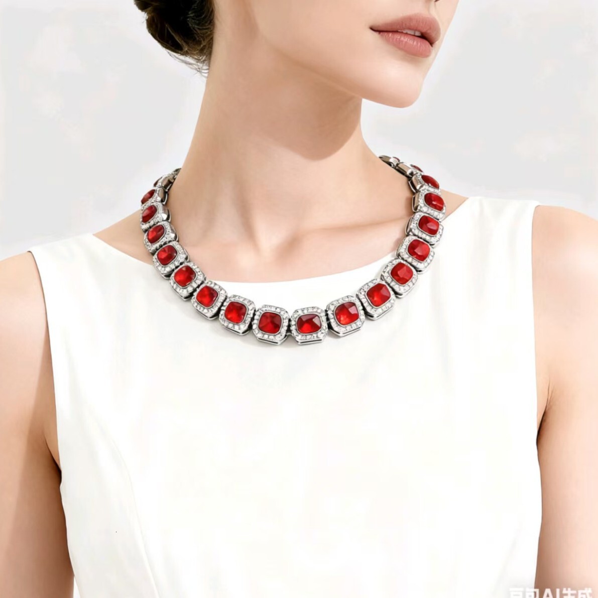 New Hip Hop Red Glass 12mm Cuban Hand Necklace Rock Sugar Chain HipHop Trendy Men's Accessories