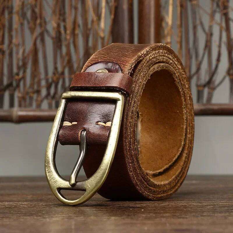 3.8CM Men High Quality Genuine Leather Belt Luxury Designer Copper Buckle Belts Pure Cowskin Vintage Strap Male Jeans for Man Y260225