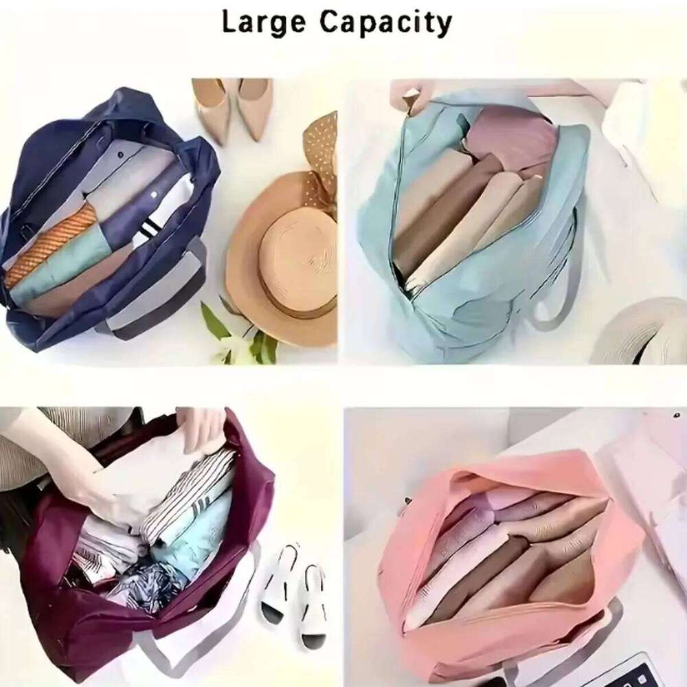 1pc-Solid Color Waterproof Folding Travel Lightweight and Large Capacity Luggage Storage Bag Y260225