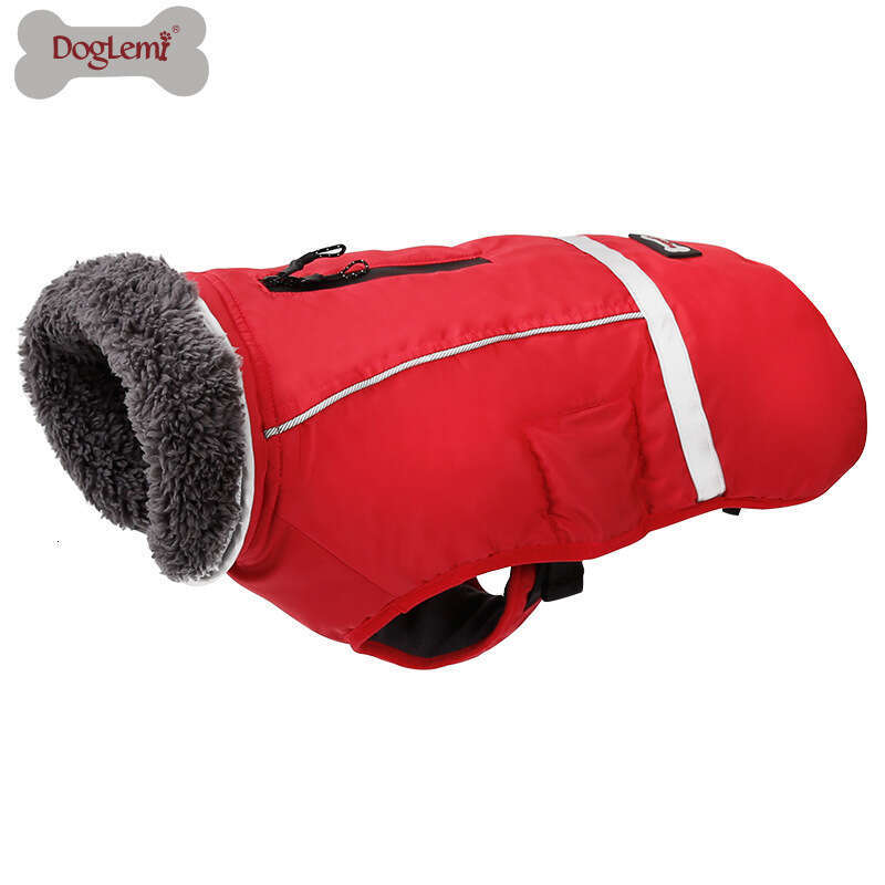 Pet clothing thickened clothes with snap fastenes wam wate epellent dog cotton coat eflective fleece lined fo walking dogs at night in autumn and pupa