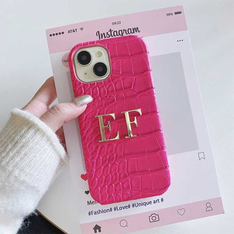 Luxury Crocodile Texture PU Leather Phone Case | Custom Metal Letter Red CoverT260225