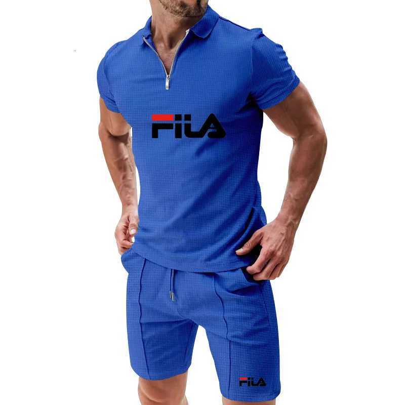 2026 Summer Men's Waffle-Knit Polo Short Set - Fashionable Casual Running Two-Piece TracksuitT260225