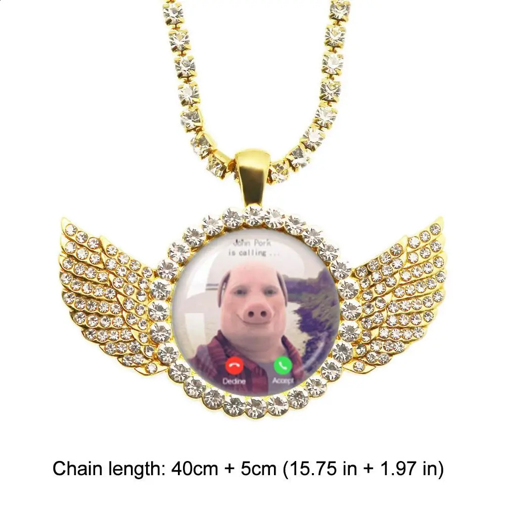 Angel Wings Pendant Necklace Jewelry For John Pork Is Calling Answer Call Phone Humor Funny Pig Lover Graphic The Moon Necklace 260120