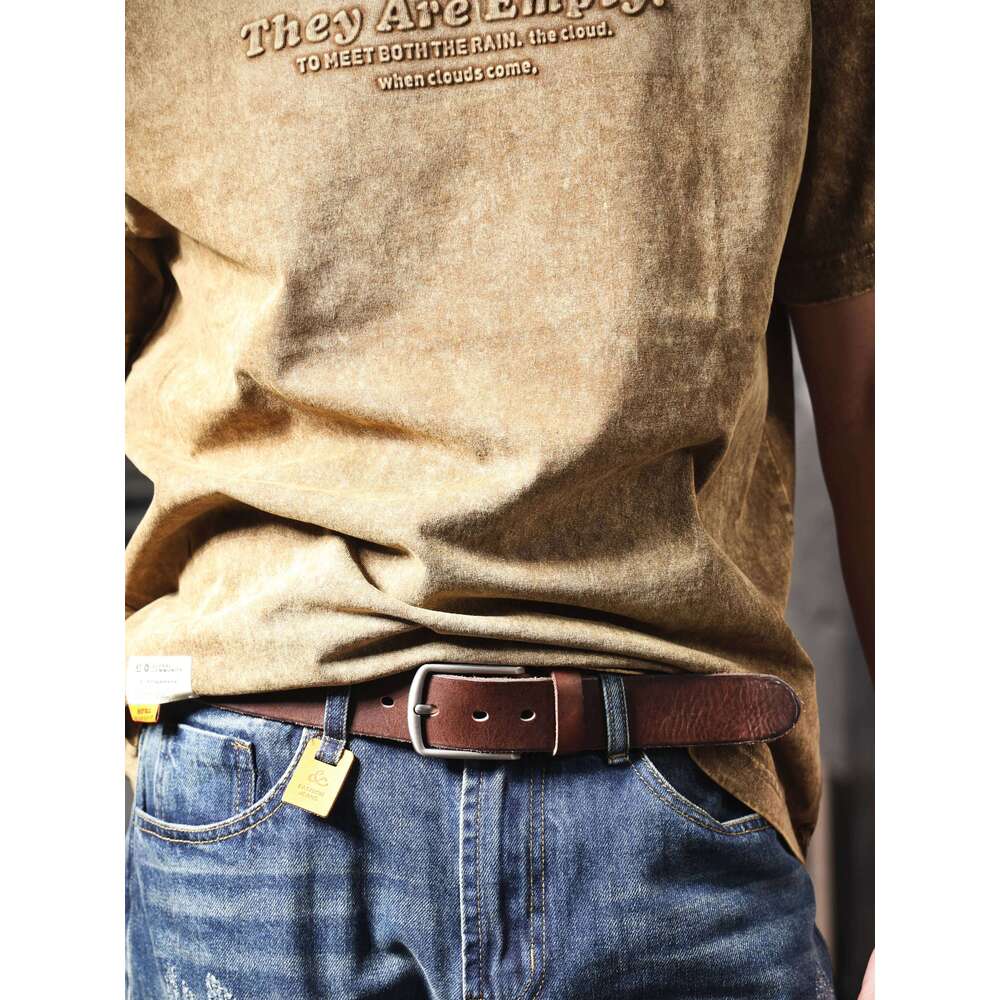 Retro Casual Cowhide Genuine Leather Men's Pin Buckle Belt, StudentBelt, Simple Classic Belt Y260225