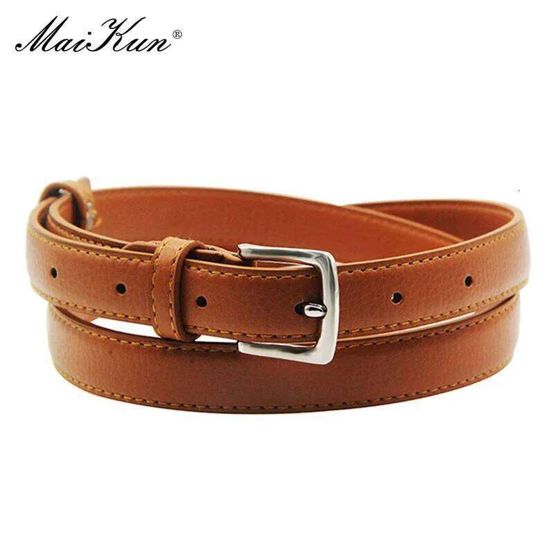 MaiKun Women's Skinny Leather Belt Solid Color Pin Buckle Simple Small Size Suit Business Casual Waist Y260225