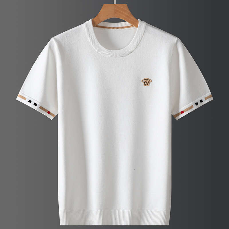 Knitted Half-Sleeve Embroidered Round Neck Slim Fit Casual Base Layer Autumn Winter Short Sleeve Warm Sweater