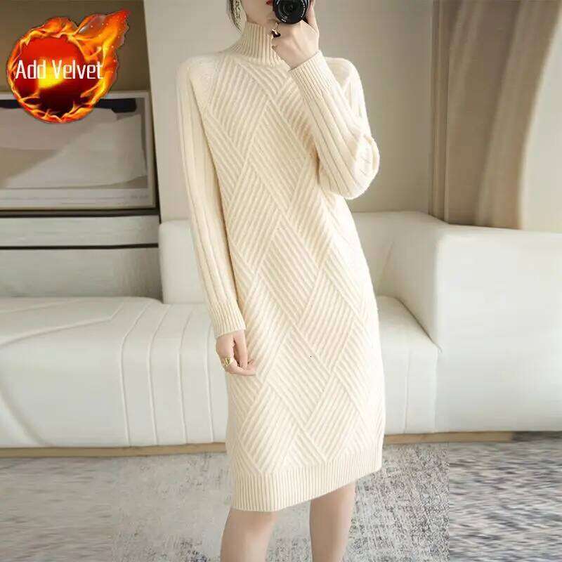 Female Dress Turtleneck Pink Women's Dresses Black Clothing Solid Knit Crochet Warm Novelty 90s Vintage Autumn and Winter Y 2k E XJ260225