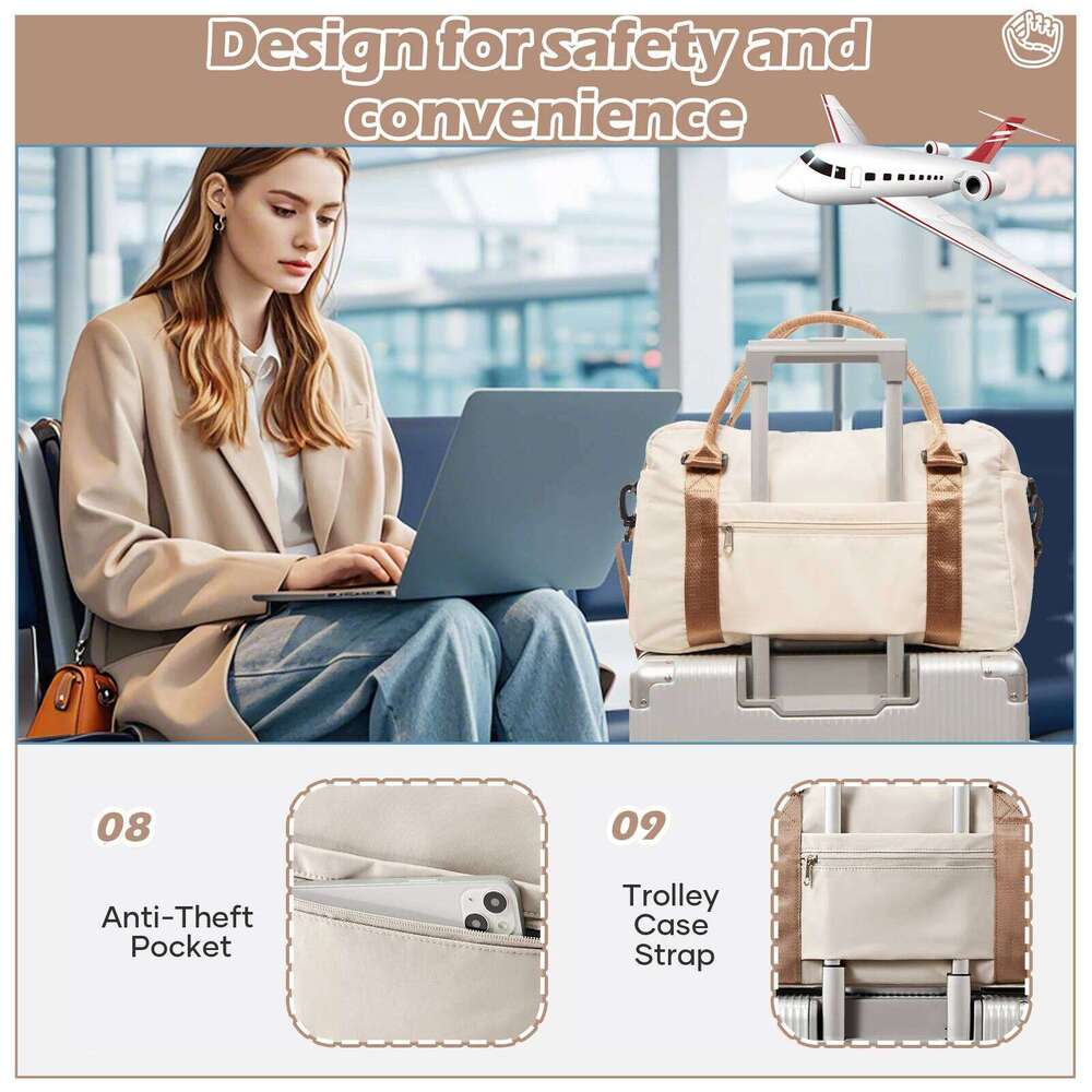 Large Capacity Lightweight Women's Overnight Tote for Gym, Outdoor Business Trips Travel Bag Ryanair Cabin 40x20x25 Y260225