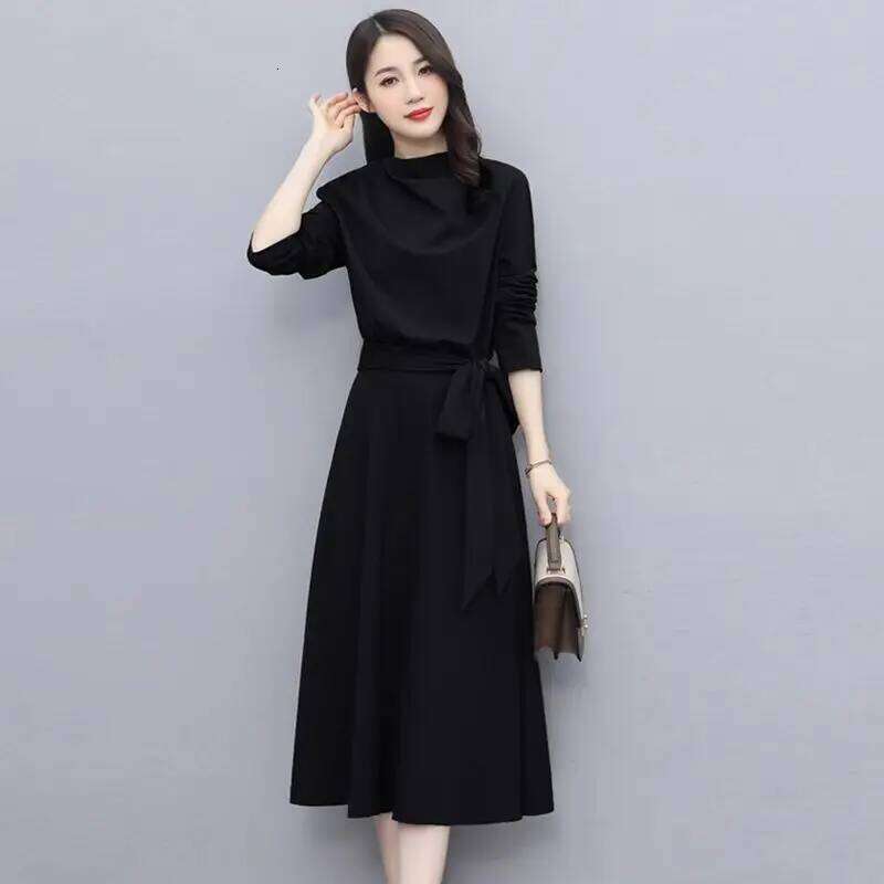 Long Sleeves Women's Elegant Midi Dresses for Women Womens Office Dress Woman Streetwear Autumn Winter Korean Style New XJ260225