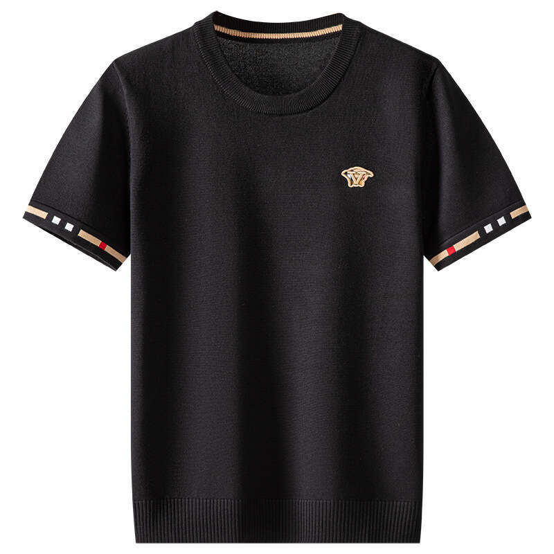 Knitted Half-Sleeve Embroidered Round Neck Slim Fit Casual Base Layer Autumn Winter Short Sleeve Warm Sweater