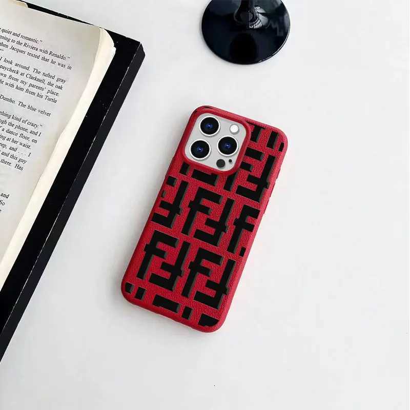 Embossed Monogram Faux Leather Phone Case | Slim Shockproof Protective Cover in RedT260225