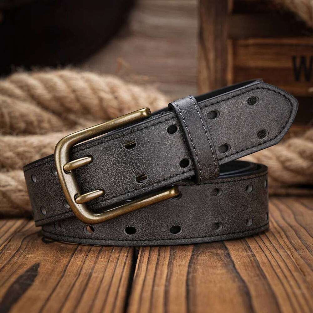 A men's and women's casual retro Western style! PU leather belt with metal buckle, suitable for daily work wear Y260225