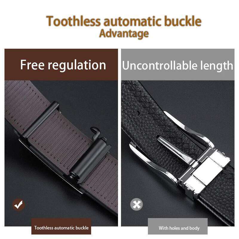 OYIFAN Fashion Men's Genuine Leather Automatic Buckle Ratchet Belt Random Adjustment Y260225