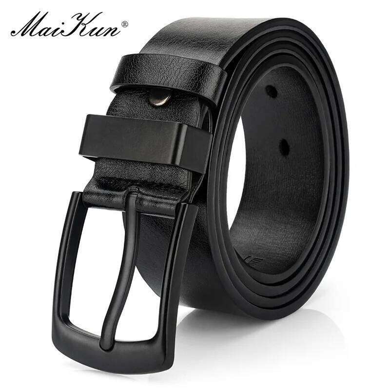 Maikun Men's Vintage Casual Black Pin Buckle Student Versatile Leather Wide Belt Y260225