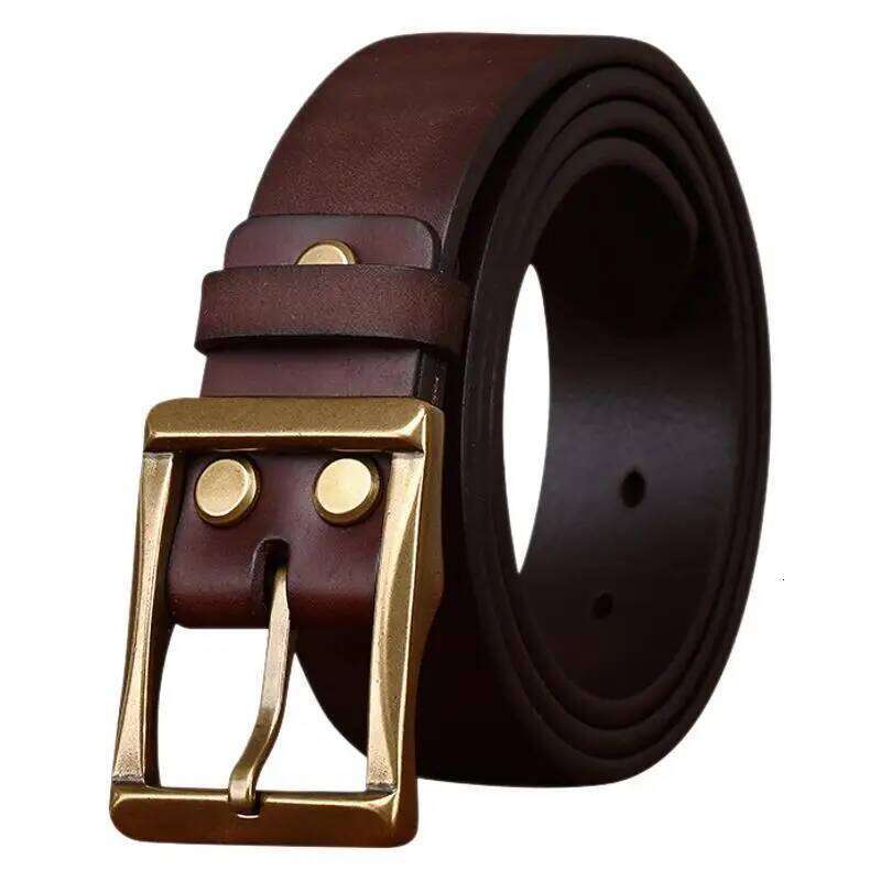 3.8 Cm Wide High Quality Genuine Leather Men's Retro Thickened First Layer Pure Cowhide Brass Buckle Jeans Luxury Male Belt Y260225