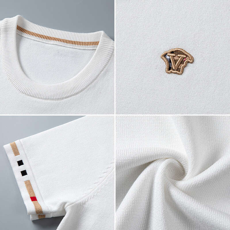 Knitted Half-Sleeve Embroidered Round Neck Slim Fit Casual Base Layer Autumn Winter Short Sleeve Warm Sweater