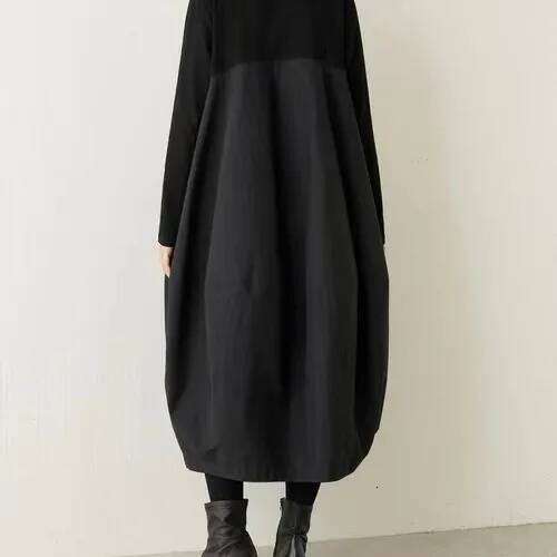 2025 Autumn and Winter New Japanese Korean Round Neck Long Sleeve Knitted Spliced long Dress XJ260225