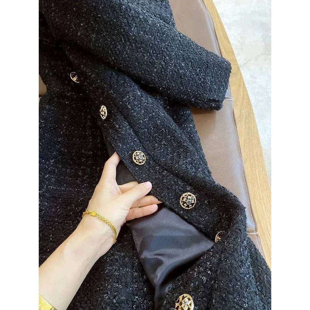 Black Elegant Button Midi Women Autumn Winter V Neck Office Lady Dresses Female Long Sleeve Chic Casual A Line Dress New XJ260225