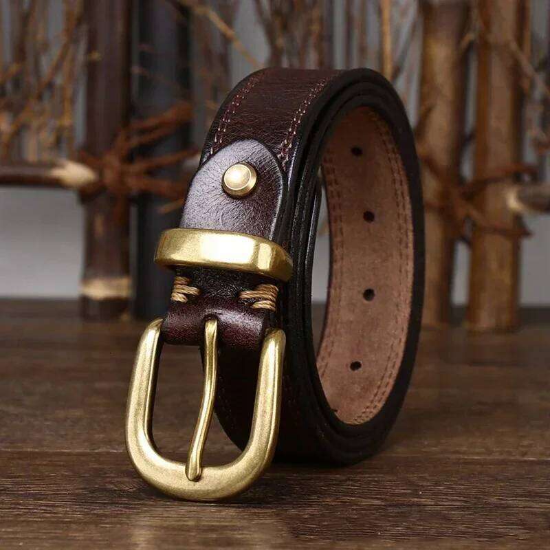 2.8 CM Pure Cowhide Genuine Leather Ladies High Quality Jeans Brass Buckle Cowboy Fashion Designer Belts for Women luxury Y260225