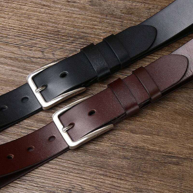 3.3CM Wide Genuine Leather Belt for Men Stainless Steel Buckle Premium Cowhide Classic Smooth Surface Business Formal Dress Y260225