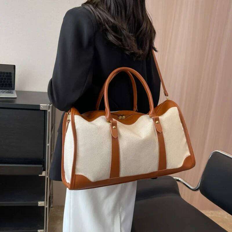 Women Travel Storage Handbag Vintage Fitness Luggage Single Shoulder Crossbody Large Nylon PU Leather Bag 2024 Handbags Y260225