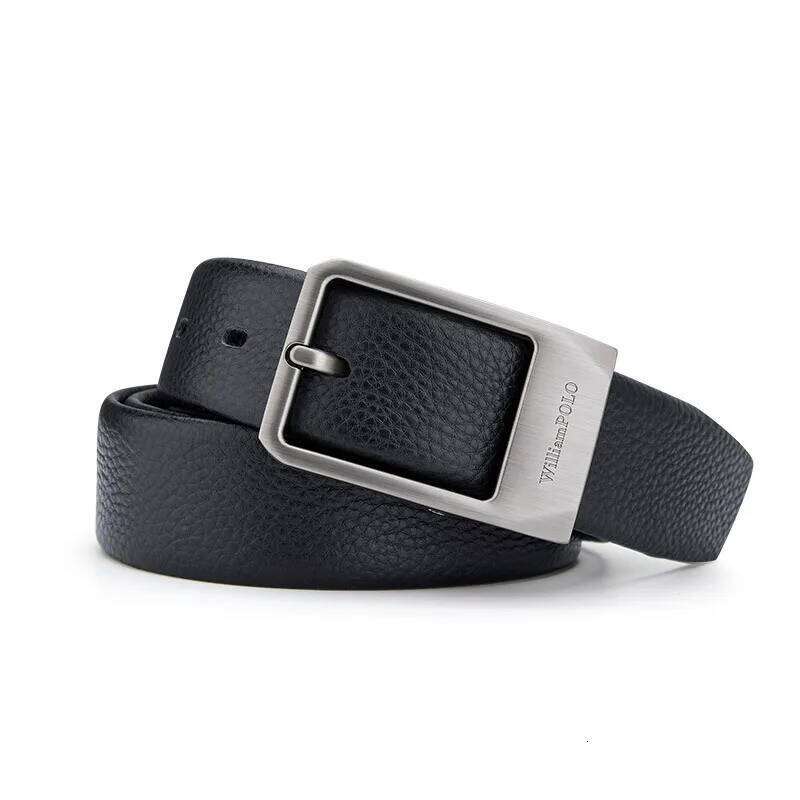 Leather genuine leather pin buckle business casual men's belt trendy young human head layer cowhide pants for men Y260225