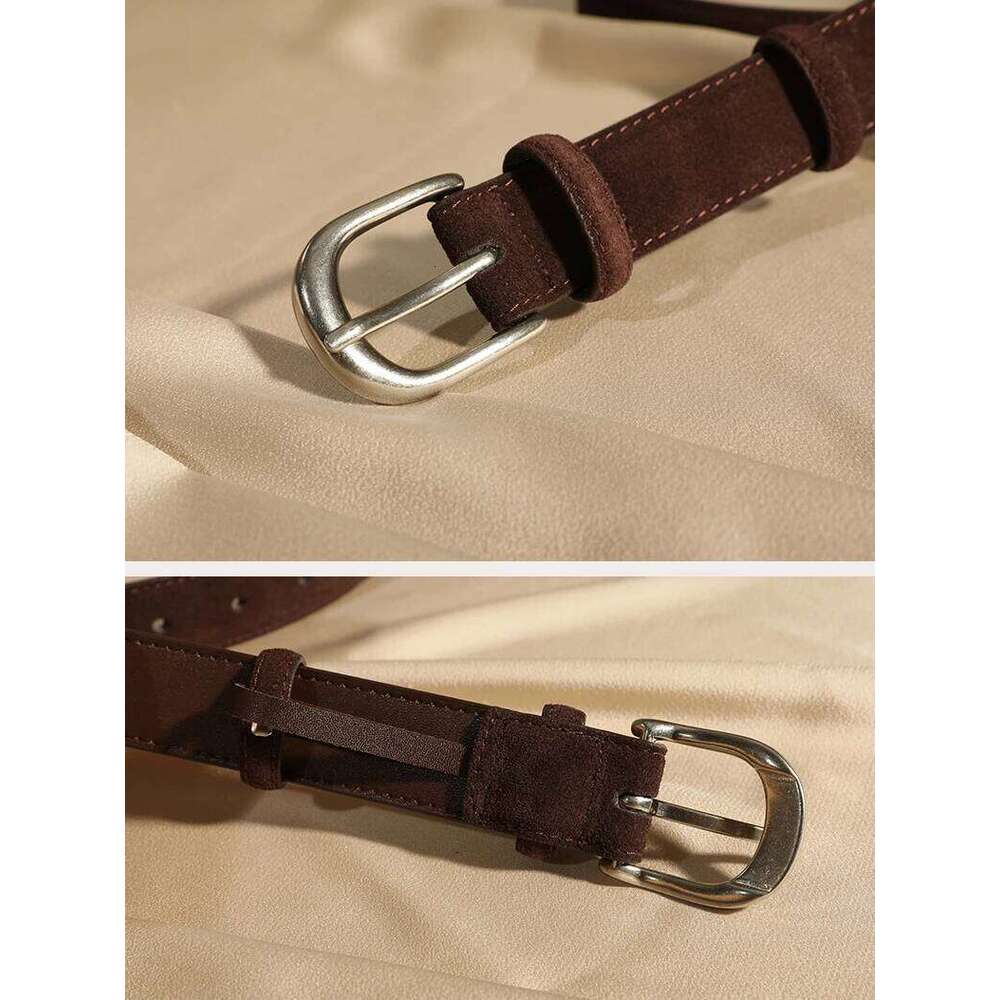 Casual Genuine Leather Belt Suede Cowhide Belts for Women Wide Elegant Dress Jeans Waistband Silver Buckle Girdle Y260225