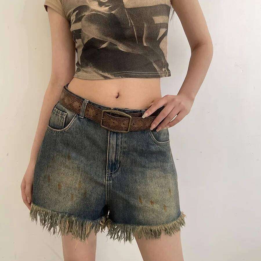 Y2K WOMEN'S New National Wind with Jeans Senior Sense of Brown Floral Embossed Belt Y260225