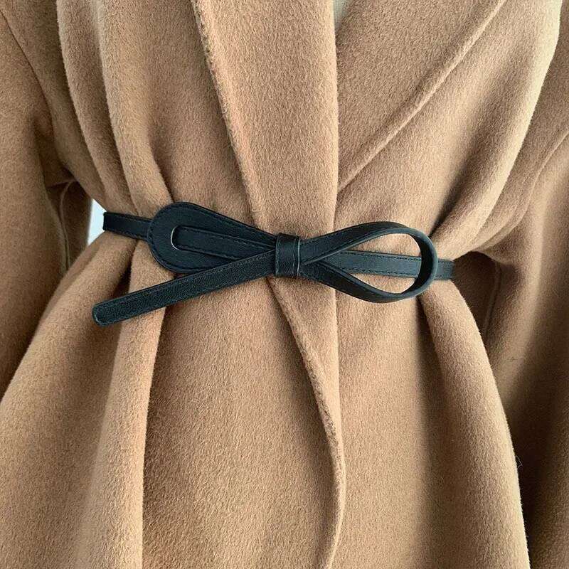 Thin Knot Belts for Women Lady Waistband Soft PU Leather Belt Black Coffee Straps Wild Long Dress Coat Accessories Luxury Y260225