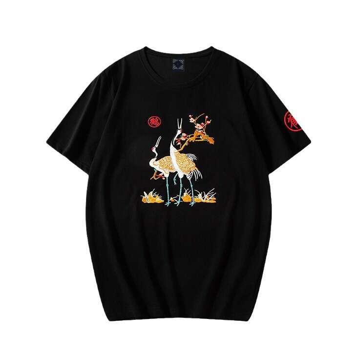 Men's T shirt New Chinese Style Auspicious Crane Embroidery Combining Traditional Two crane Elements With Plum Branch Patterns Bright Comfortable - view 6