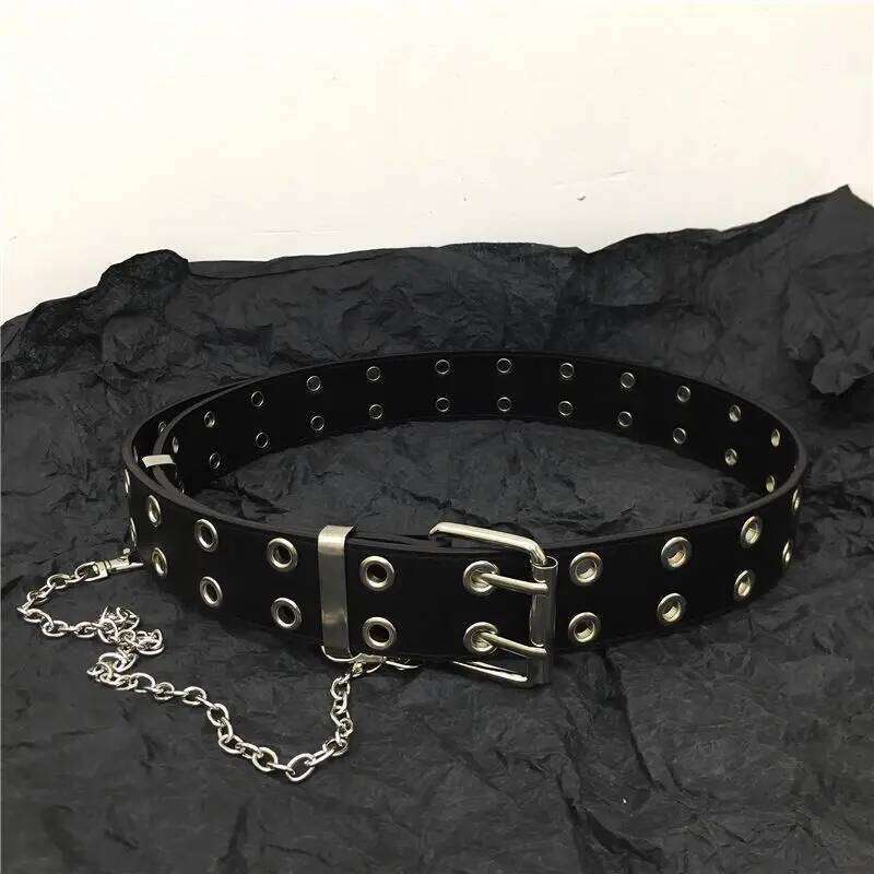 Belt female Korean ins spicy girl dark personality double-breasted metal chain decoration versatile punk men belt tide Y260225
