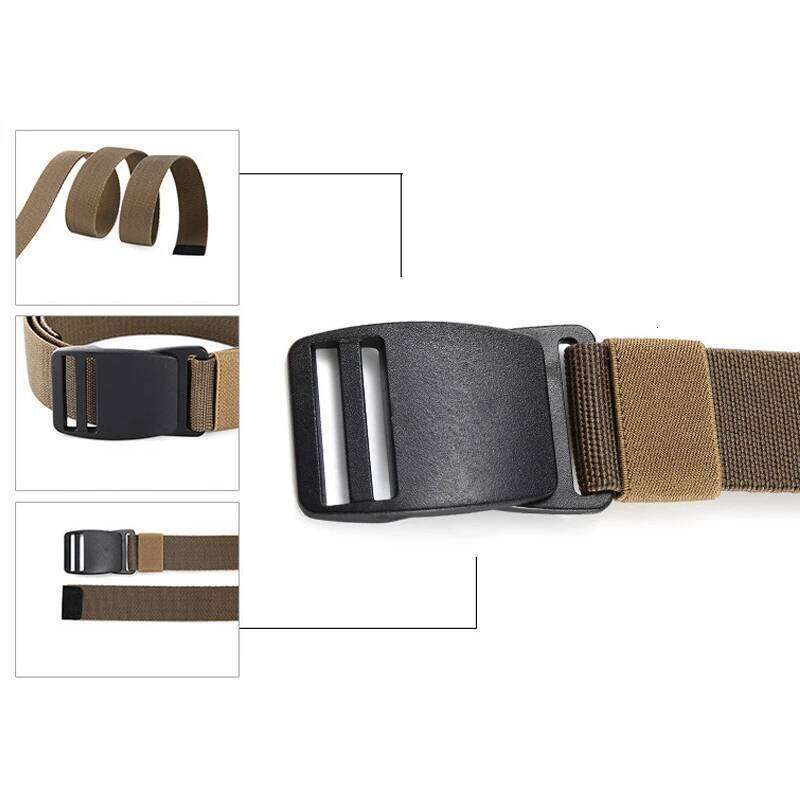Nylon Canvas for Women Men Pants Jeans 1.5inch Plastic Buckle Metal Free Elastic Belt Military Tactical Waist Belt-Black Y260225