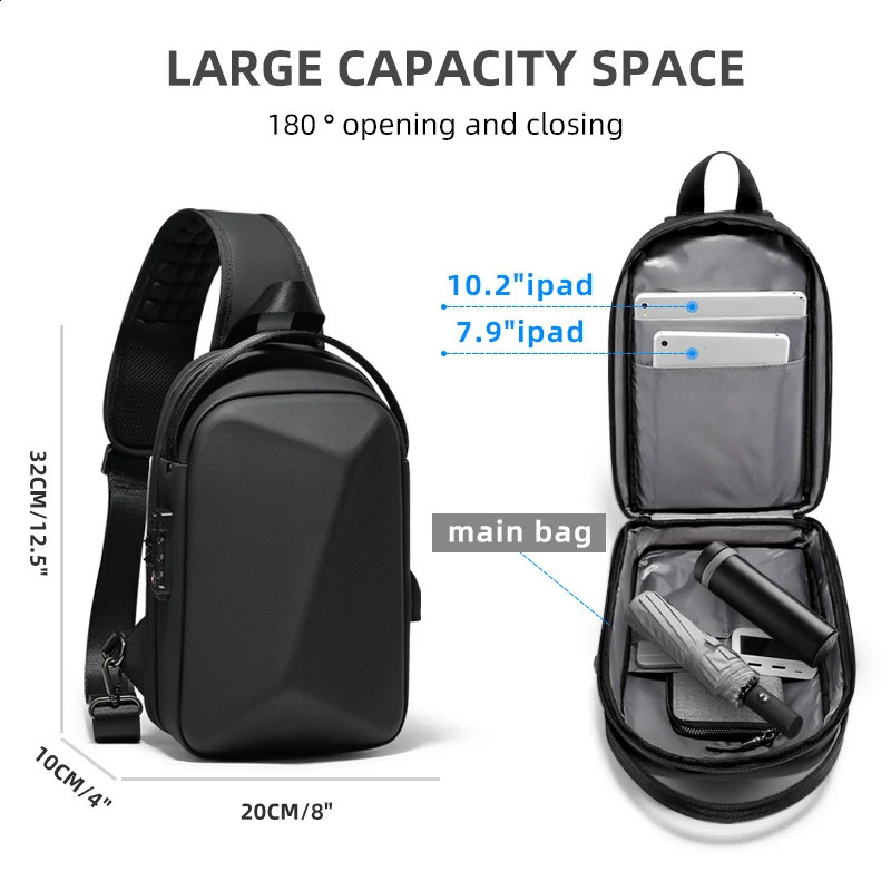 Fenruien Mens Bag Shoulder Bag Multifunction Anti-theft Waterproof Male Crossbody Bag Casual Short Trip Chest Pack USB Charging 260305