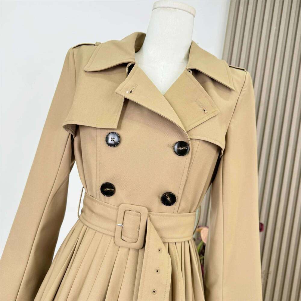 New Autumn Winter Women's Windbreaker Dress Mini Skirt Sleeve Empire Waistline Outerwear Female Long Coat N967 XJ260225