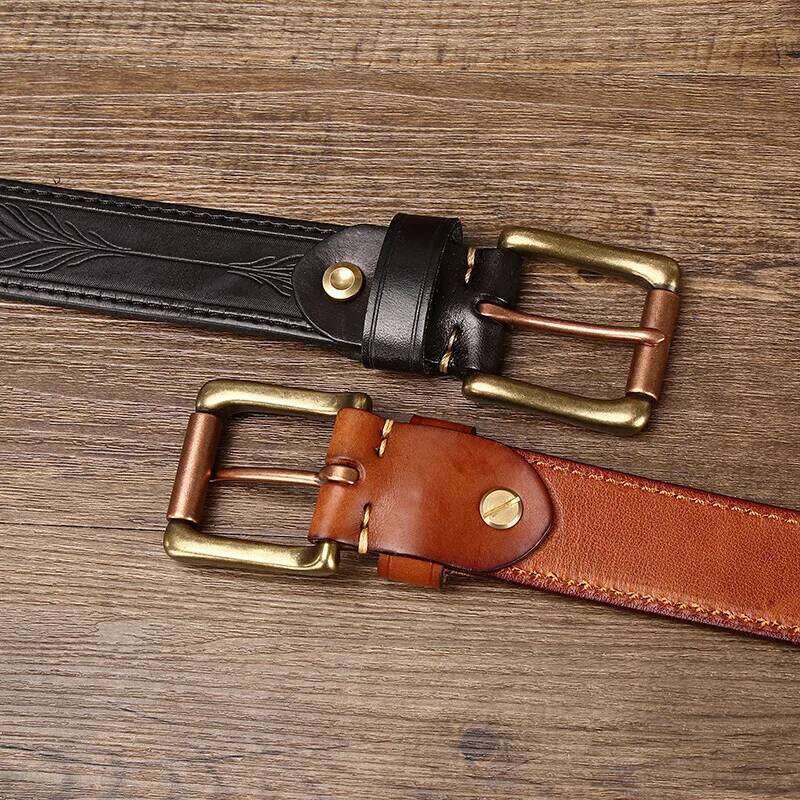 3.8CM Pure Cowhide Genuine Leather Retro Fashion Personality Embossed for Men Luxury Brand Design Male Copper Buckle Belts Y260225