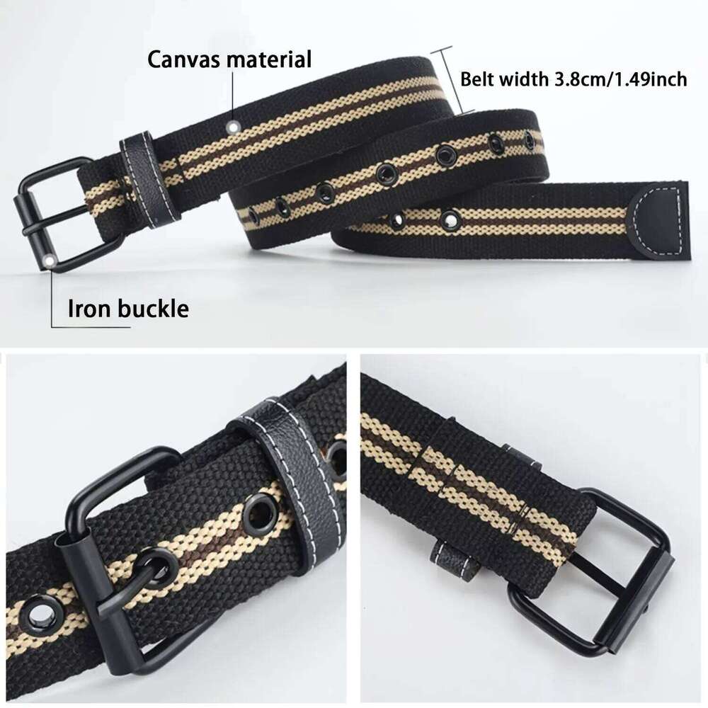 Men's Canvas Casual Retro Women's Outdoor Sports With Jeans Breathable Lightweight Eyelet Belt For Men Women Y260225